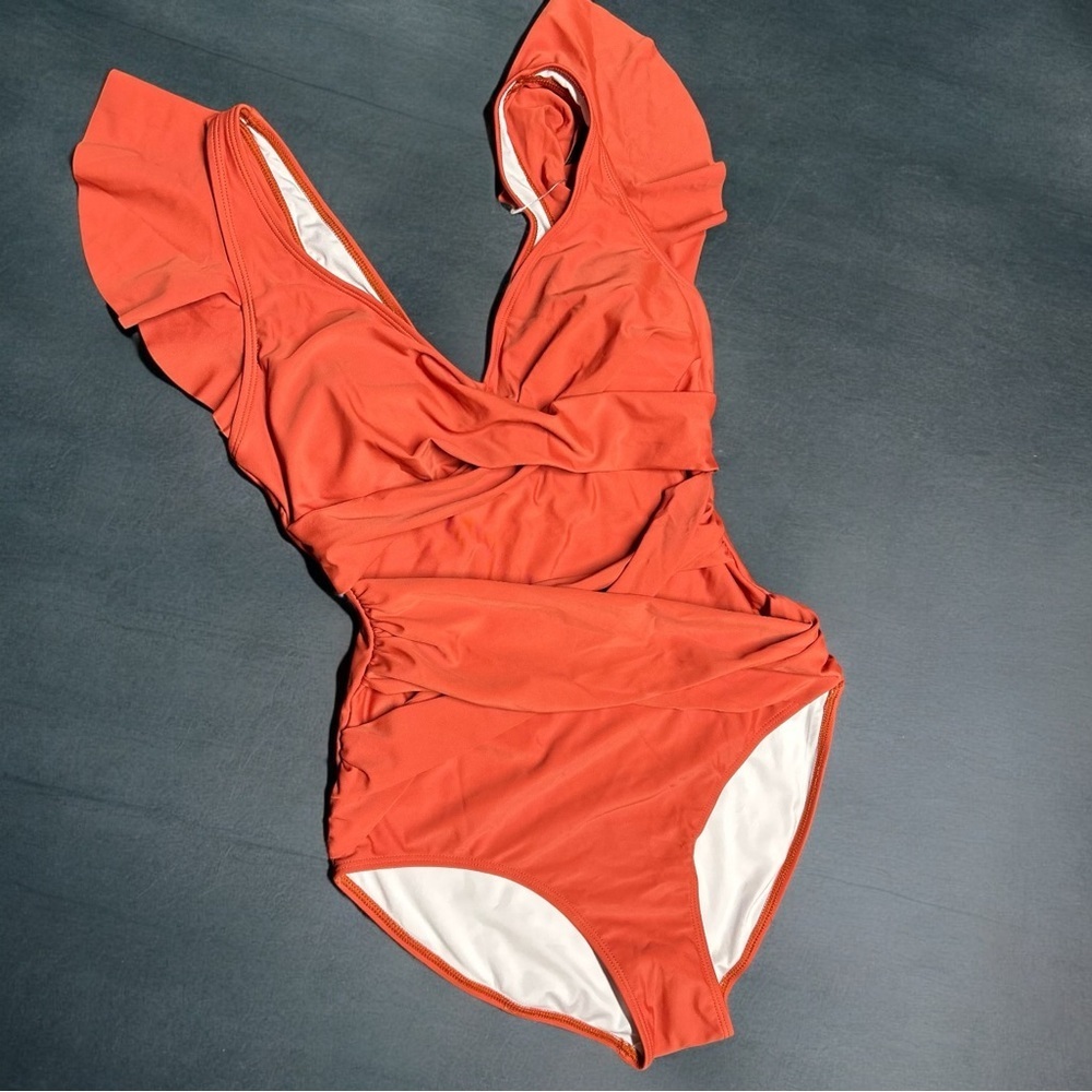 B2prity Ruffle One-piece Swimsuit-Tummy Control, Criss Cross-Red Brown - NWT (M) - Picture 2 of 10